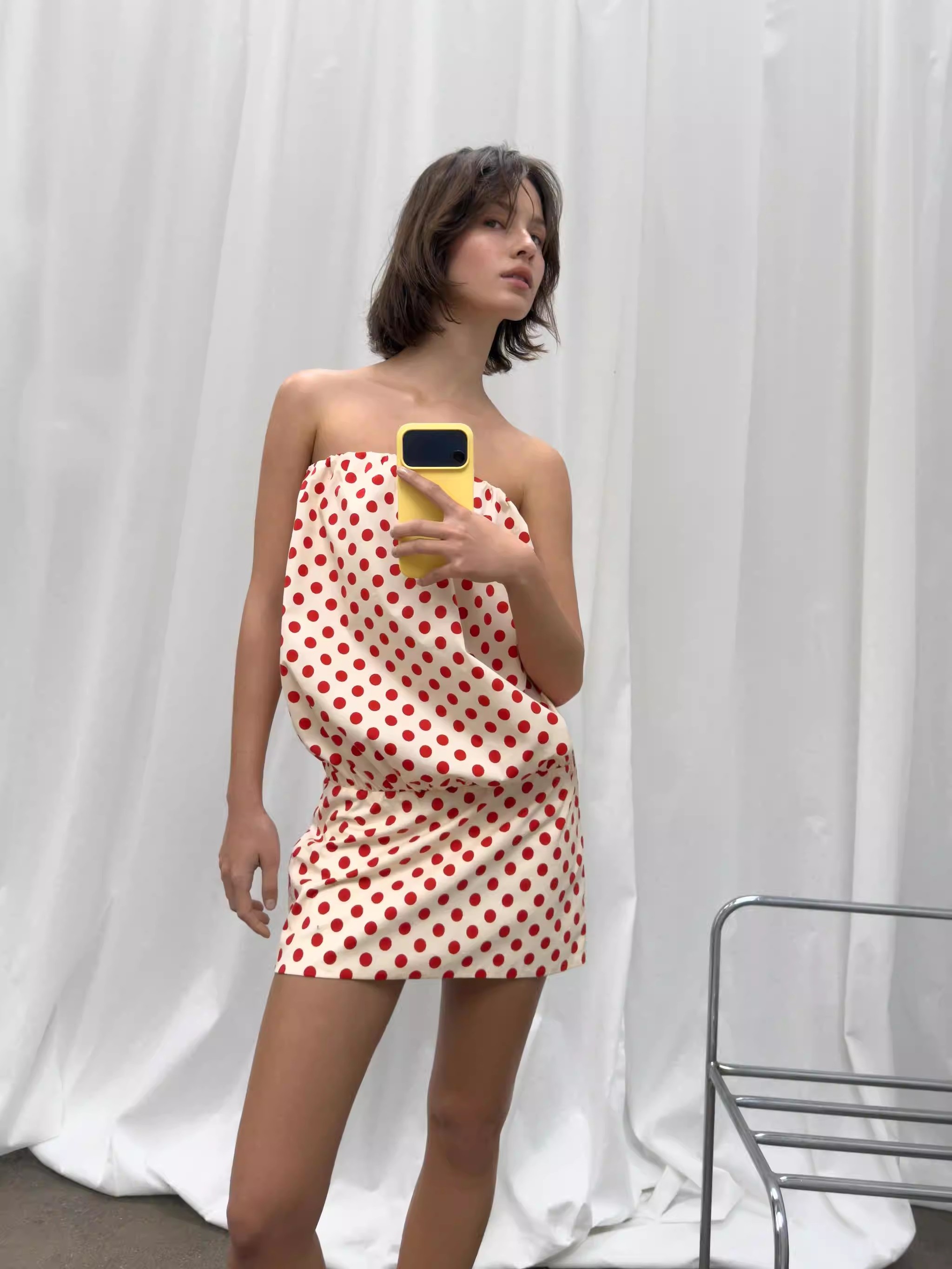 Ethnic Fashion Dress - Gaun Tube Top Polka Dot Off-Shoulder