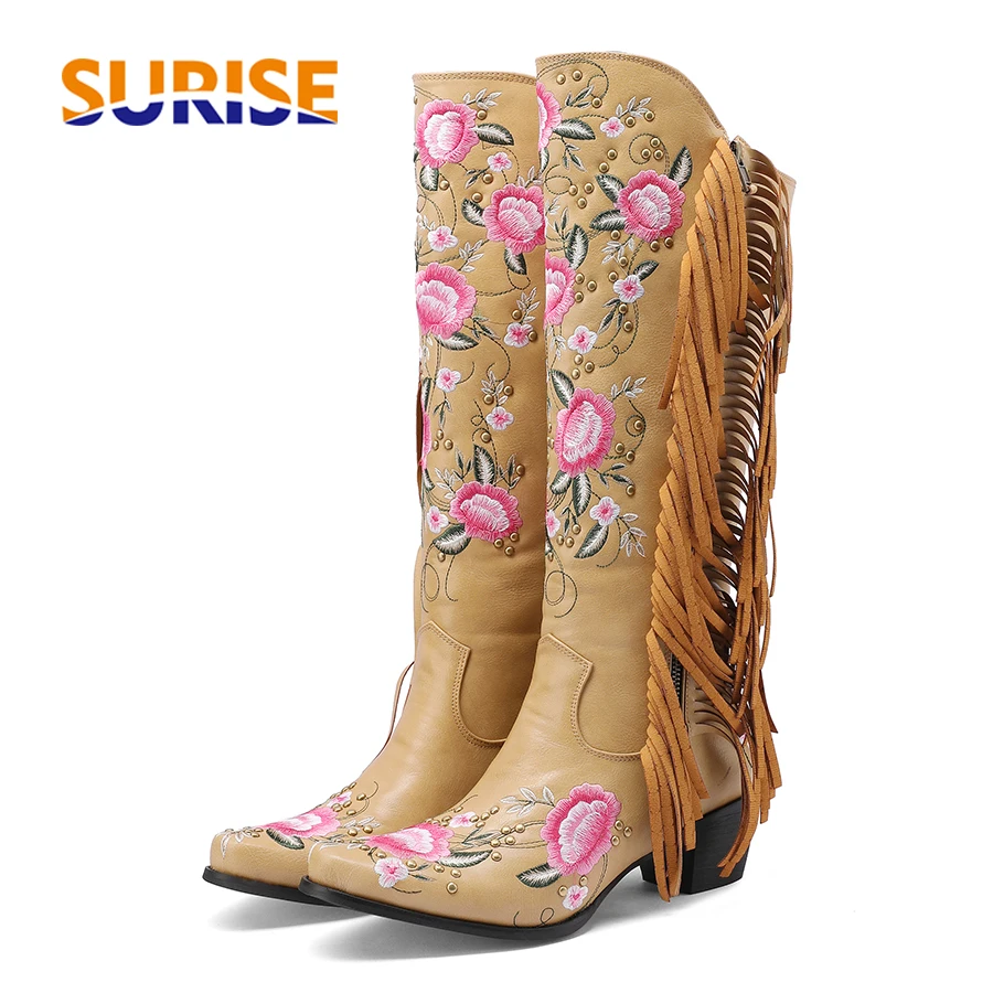 Ethnic Fashion Women - Sepatu Bot Setinggi Lutut Barat Bunga