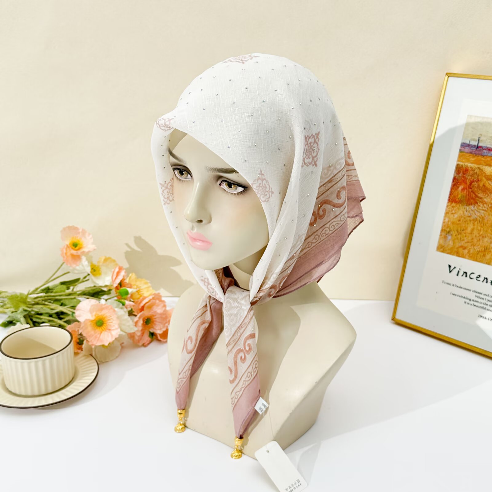 Hijab Wanita Motif Etnis Putih - Go Ethnic Fashion ulasan dan harga