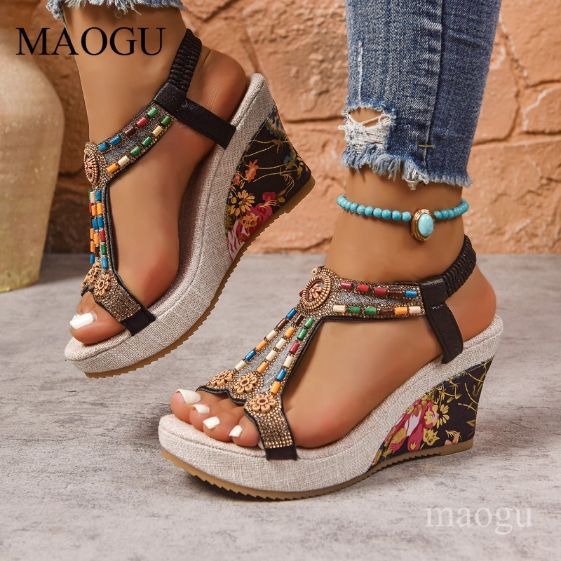 Sandal Wedges Bunga Berhias Ma - Ethnic Fashion Women ulasan dan harga