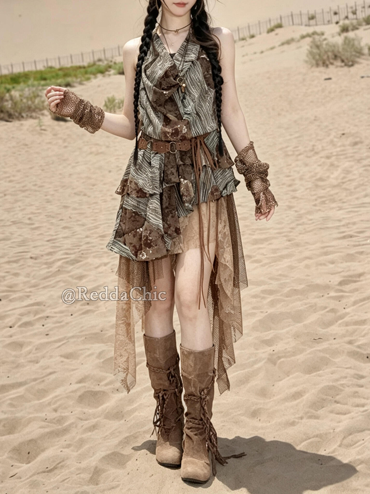 ReddaChic Set Gaun Retro Boho  - Ethnic Fashion Dress ulasan dan harga